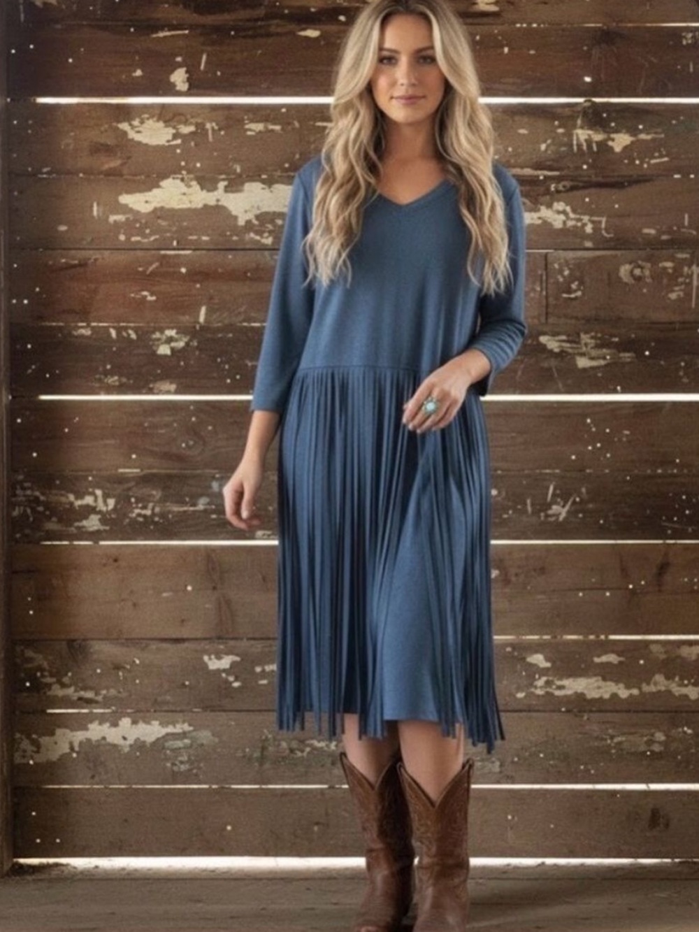 Back in the Saddle Blue Fringe Dress - Size 1X